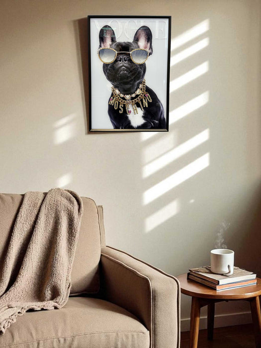 KI-generiertes Bild,Wandbild französische Bulldogge 40x60cm Vogue Diamant Schwarz Kunstdruck Leinwand