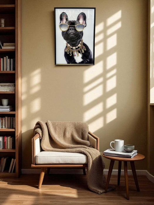 KI-generiertes Bild,Wandbild französische Bulldogge 40x60cm Vogue Diamant Schwarz Kunstdruck Leinwand
