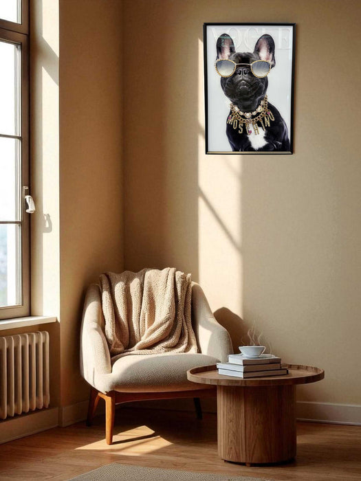 KI-generiertes Bild,Wandbild französische Bulldogge 40x60cm Vogue Diamant Schwarz Kunstdruck Leinwand
