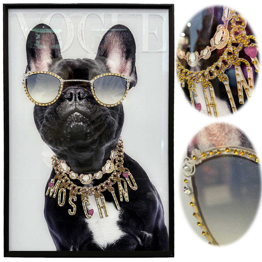 KI-generiertes Bild Wandbild französische Bulldogge 40x60cm Vogue Diamant Schwarz Kunstdruck Leinwand