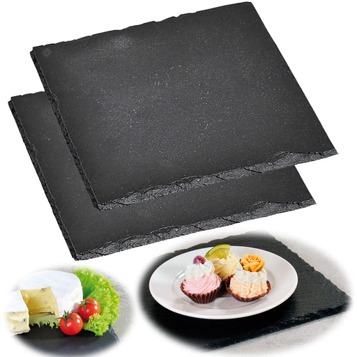 KI-generiertes Bild,Schieferplatte 2´er Set 20x20cm Servierplatte Schieferteller Tischset Sushi Deko