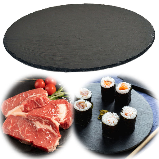 KI-generiertes Bild XL Schieferplatte Servierplatte 35x35cm Rund Tafelplatte Schieferteller Sushi