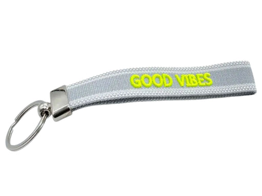 KI-generiertes Bild,Exklusiver Schlüsselanhänger Good Vibes Grau Schlüsselring Silber Schlüsselbund