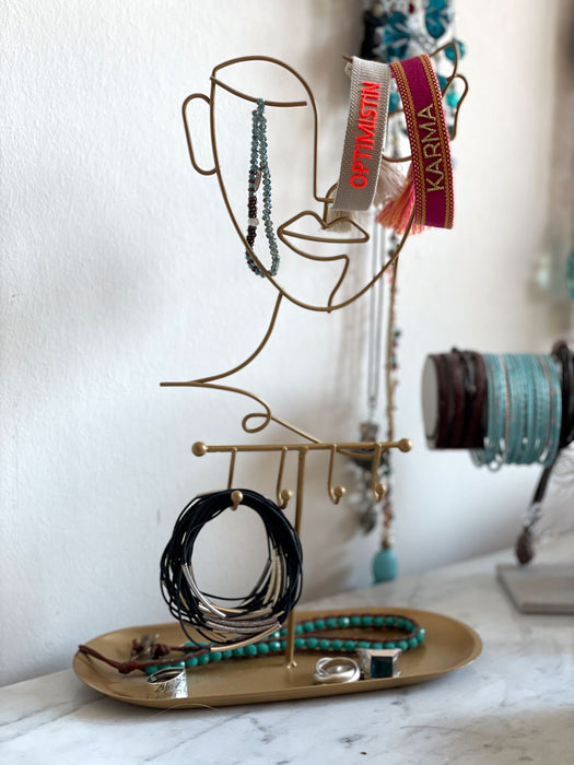 KI-generiertes Bild,Schmuckständer Mailand 37cm Gesicht Gold Schmuckhalter Antik Armbandständer