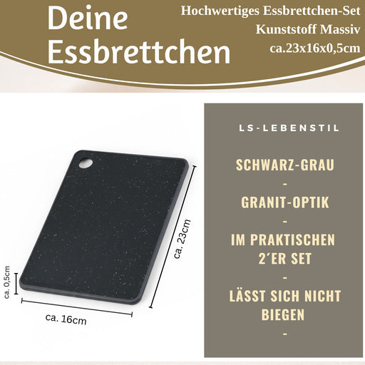 KI-generiertes Bild,2x Brettchen Essbrettchen Frühstücksbrettchen 23x16cm Granit Optik Kunststoff