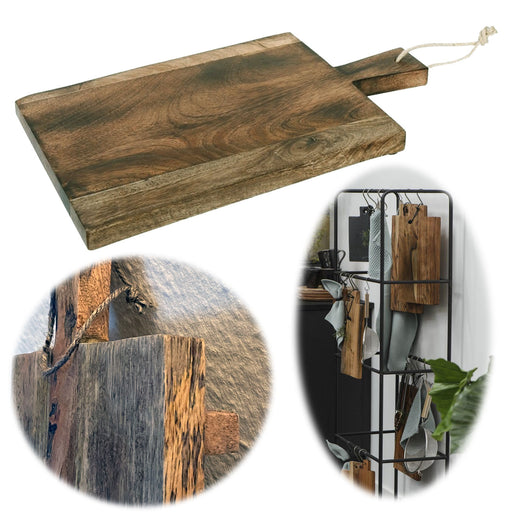 KI-generiertes Bild XL Mango Holz Schneidebrett 44cm auf Füßen Vesperbrett Schneidbrett Serviertablett