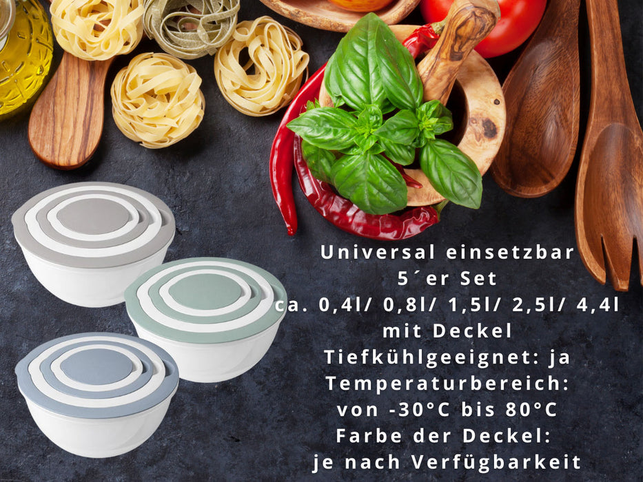 KI-generiertes Bild,5-fach Rührschüssel Set 0,4-4,4L Rund stapelbar mit Deckel Küche Salatschüssel