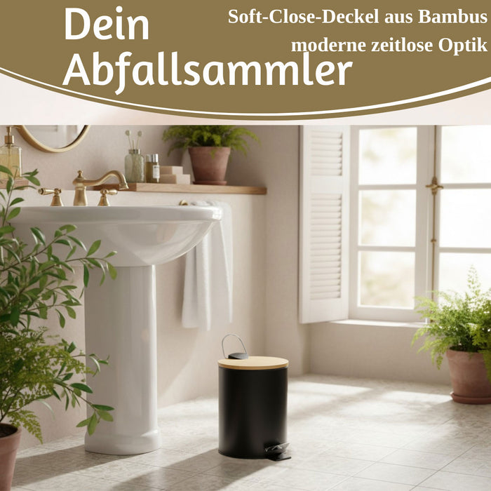 KI-generiertes Bild,Tretmülleimer Papierkorb 3L Schwarz Soft Close Rund Kosmetikeimer Fußpedal Mülleimer