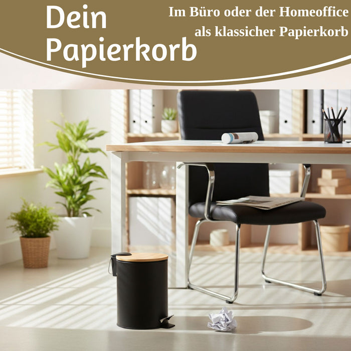 KI-generiertes Bild,Tretmülleimer Papierkorb 3L Schwarz Soft Close Rund Kosmetikeimer Fußpedal Mülleimer
