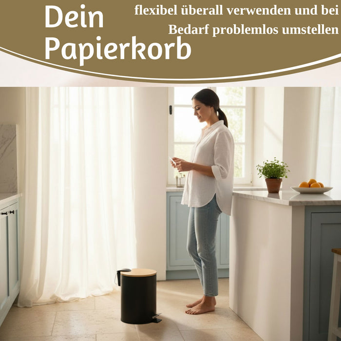KI-generiertes Bild,Tretmülleimer Papierkorb 3L Schwarz Soft Close Rund Kosmetikeimer Fußpedal Mülleimer