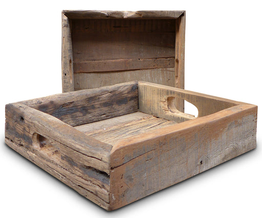 KI-generiertes Bild Vintage Holz Serviertablett 30x30cm ♻️ Fundholz ♻️ Griff-Tablett Deko Tablett