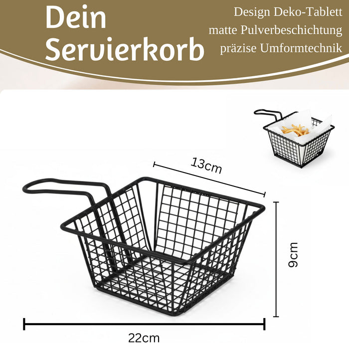 KI-generiertes Bild,Pommes-Korb Servierkorb Frittierkorb für Pommes mit Griff schwarz 22x13x8cm