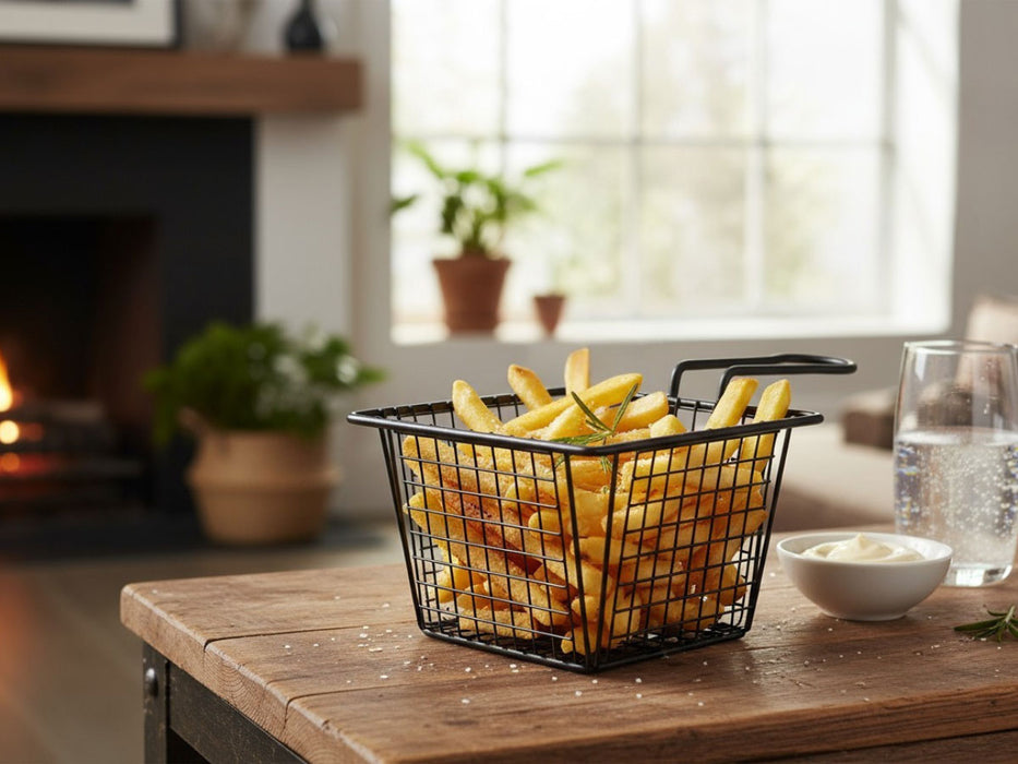 KI-generiertes Bild,Pommes-Korb Servierkorb Frittierkorb für Pommes mit Griff schwarz 22x13x8cm