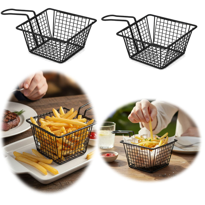 KI-generiertes Bild Pommes-Korb Servierkorb Frittierkorb für Pommes mit Griff schwarz 22x13x8cm