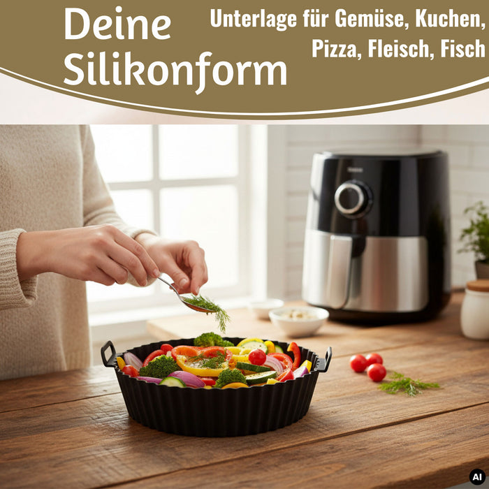 KI-generiertes Bild,Silikonform Rund 20cm Backform 2´er Set Einsatz für Airfryer Heißluftfritteuse Zubehör