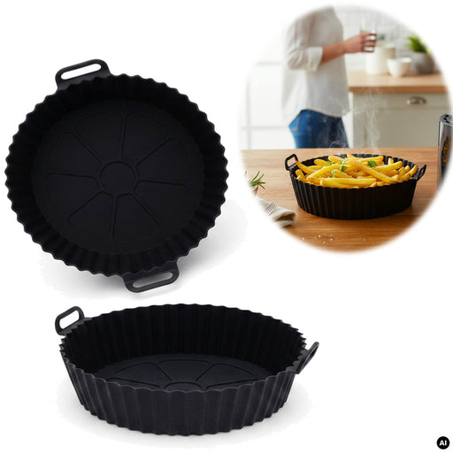 KI-generiertes Bild Silikonform Rund 20cm Backform 2´er Set Einsatz für Airfryer Heißluftfritteuse Zubehör