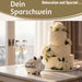 KI-generiertes Bild,Keramik Sparschwein Spruch Luxus Schwein Weiß Gold Spardose Sparbüchse