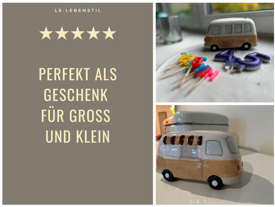 KI-generiertes Bild,Keramik Sparschwein Retro Mini-Bus Design 16x12x9cm Sparbüchse Spardose