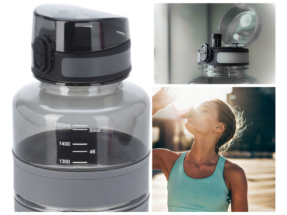 KI-generiertes Bild,XL Sportflasche Trinkflasche 1500ml Grau Wasserflasche auslaufsicherer Klappdeckel
