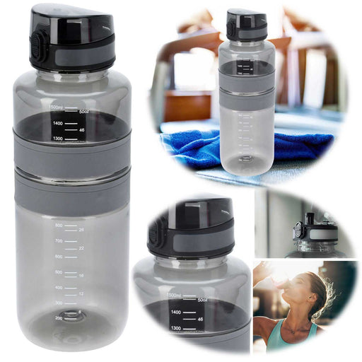 KI-generiertes Bild XL Sportflasche Trinkflasche 1500ml Grau Wasserflasche auslaufsicherer Klappdeckel