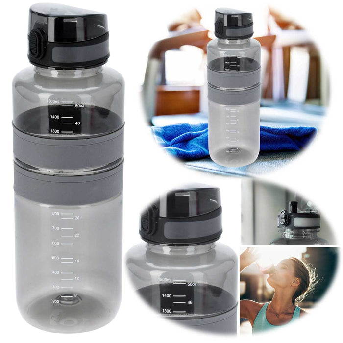 KI-generiertes Bild XL Sportflasche Trinkflasche 1500ml Grau Wasserflasche auslaufsicherer Klappdeckel