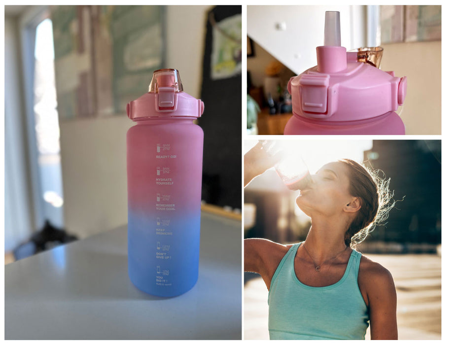 KI-generiertes Bild,XXL Wasserflasche 2000ml Blau Sportflasche Trinkflasche Klappdeckel auslaufsicher