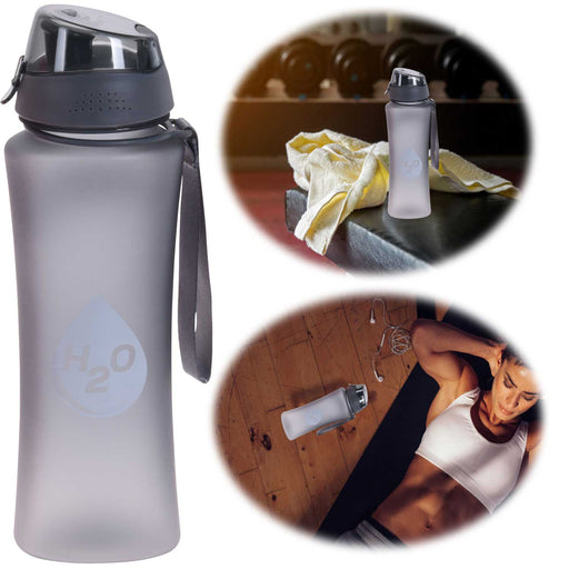 KI-generiertes Bild Sportflasche Trinkflasche 650ml Grau Wasserflasche auslaufsicherer Klappdeckel