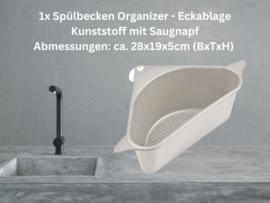 KI-generiertes Bild,Spülbecken Organizer Dreieck Beige Abtropfsieb Schwammhalter Abflusskorb Saugnapf