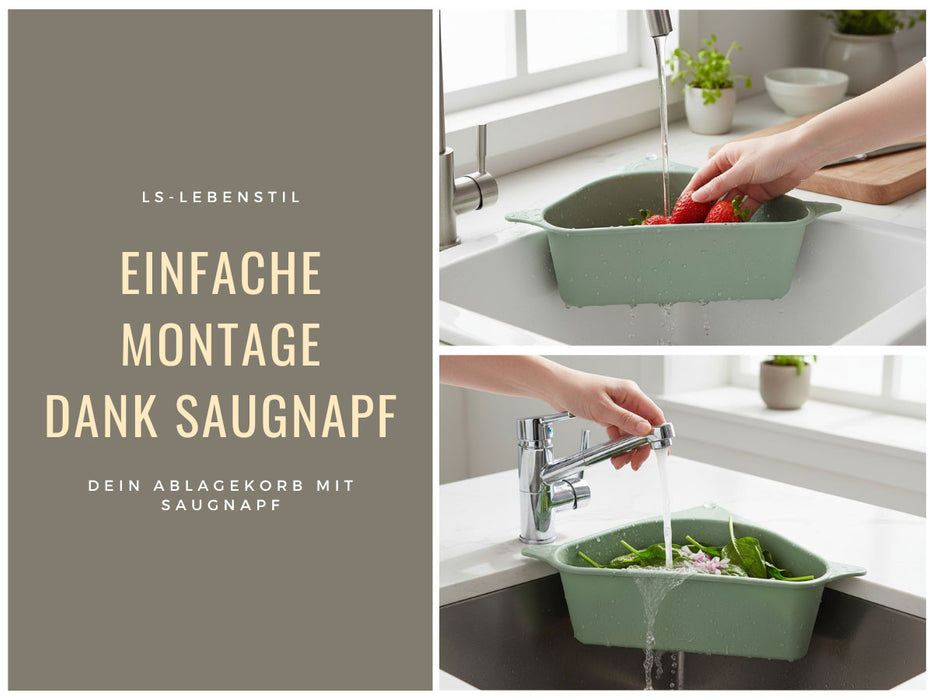 KI-generiertes Bild,Spülbecken Organizer Dreieck Koralle Abtropfsieb Schwammhalter Abflusskorb Saugnapf
