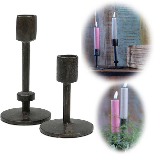 KI-generiertes Bild Vintage Kerzenständer Dehli Schwarz 2er Set 10/15cm Eisen Kerzenhalter Stabkerzen