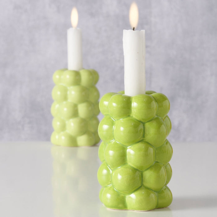 KI-generiertes Bild,Design 2-fach Keramik Kerzenständer Las Veduras 12cm Grün Kerzenhalter Stabkerzen