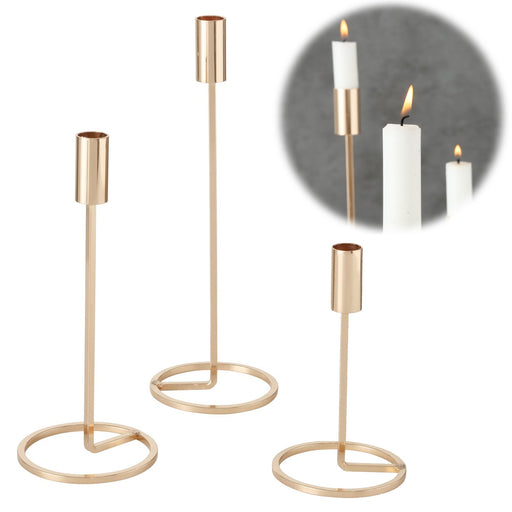 KI-generiertes Bild Vintage Kerzenständer 3er Set Gold 20-32cm Metall Kerzenhalter Stabkerzen