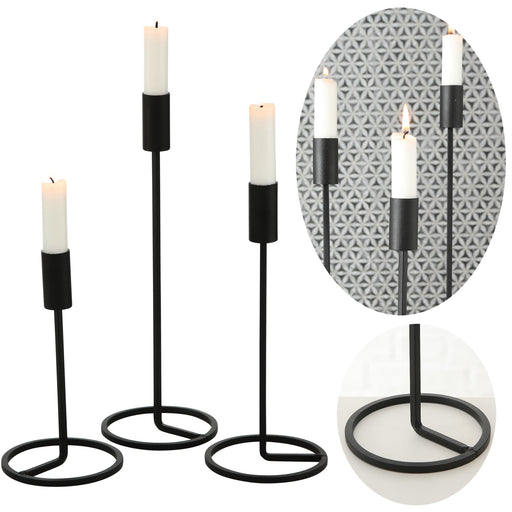 KI-generiertes Bild Vintage Kerzenständer 3er Set Schwarz 20-32cm Metall Kerzenhalter Stabkerzen