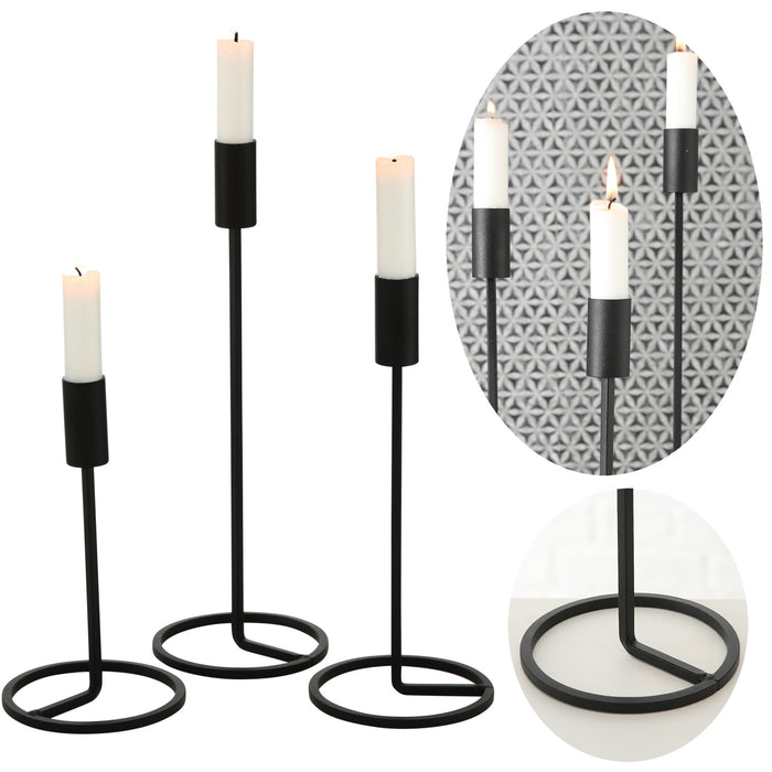 KI-generiertes Bild Vintage Kerzenständer 3er Set Schwarz 20-32cm Metall Kerzenhalter Stabkerzen