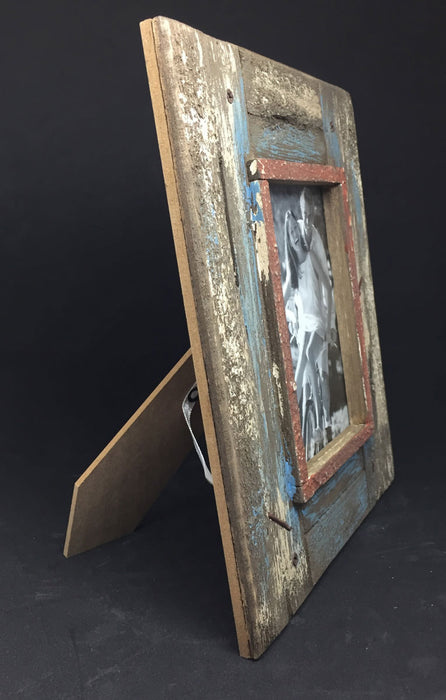 KI-generiertes Bild,Vintage Holz Bilderrahmen 10x15cm Grau Blau Aufsteller Fotorahmen