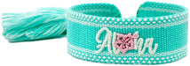 KI-generiertes Bild,Canvas Statement Armband Aloha Türkis Weiß Rosa Quasten besticktes Webarmband