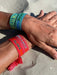 KI-generiertes Bild,Canvas Statement Armband Amore ?? Blau Grün Quasten besticktes Webarmband