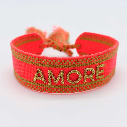KI-generiertes Bild,Canvas Statement Armband Amore ?? Neon Gold Quasten besticktes Webarmband