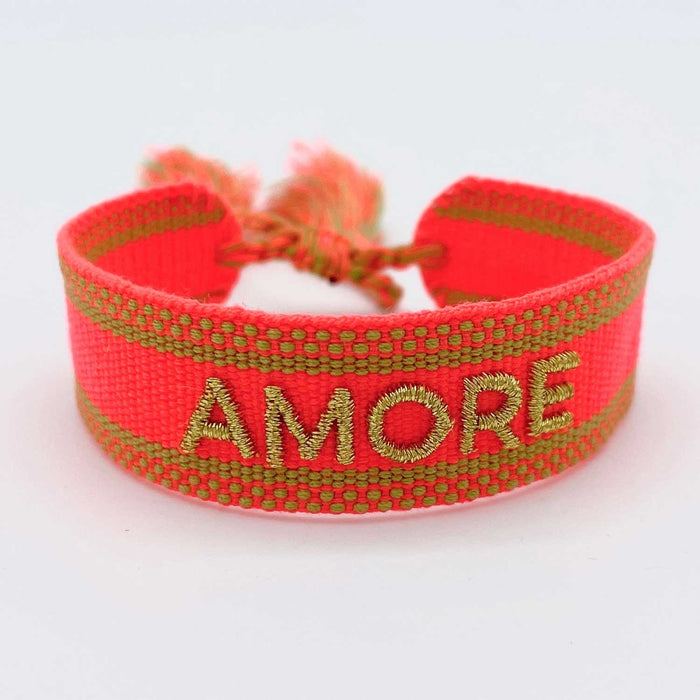 KI-generiertes Bild,Canvas Statement Armband Amore ?? Neon Gold Quasten besticktes Webarmband
