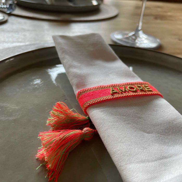 KI-generiertes Bild,Canvas Statement Armband Amore ?? Neon Gold Quasten besticktes Webarmband