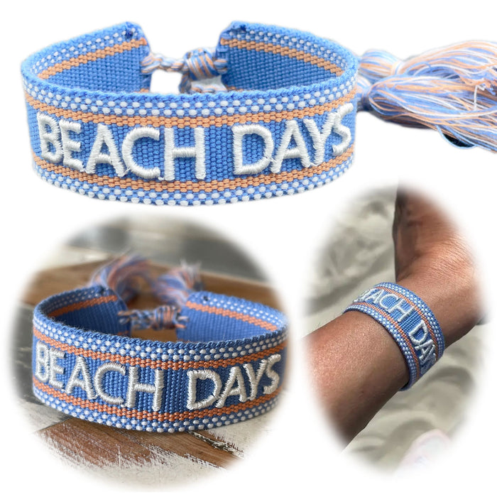 KI-generiertes Bild Canvas Statement Armband Beach Days Quasten besticktes Webarmband