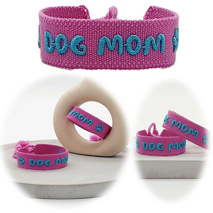 KI-generiertes Bild Canvas Statement Armband Dog Mom Pink Magenta Quasten besticktes Webarmband