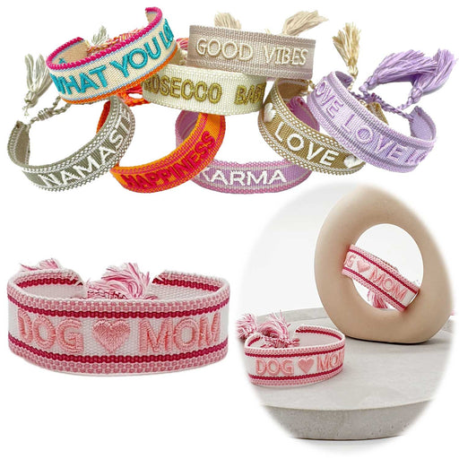 KI-generiertes Bild Canvas Statement Armband Dog ❤️ Mom Quasten besticktes Webarmband