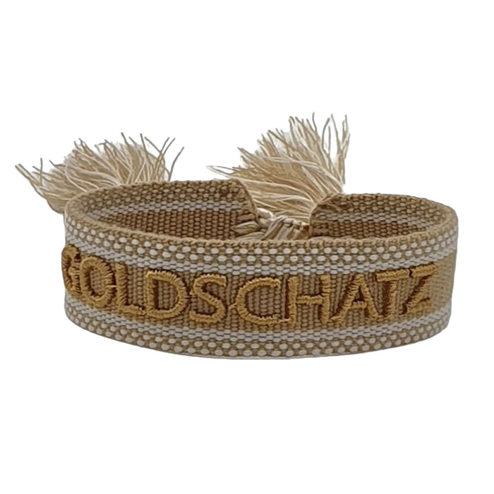 KI-generiertes Bild,Canvas Statement Armband Goldschatz Quasten besticktes Webarmband
