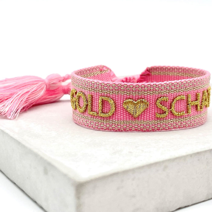 KI-generiertes Bild,Canvas Statement Armband Goldschatz Rose Gold Quasten besticktes Webarmband
