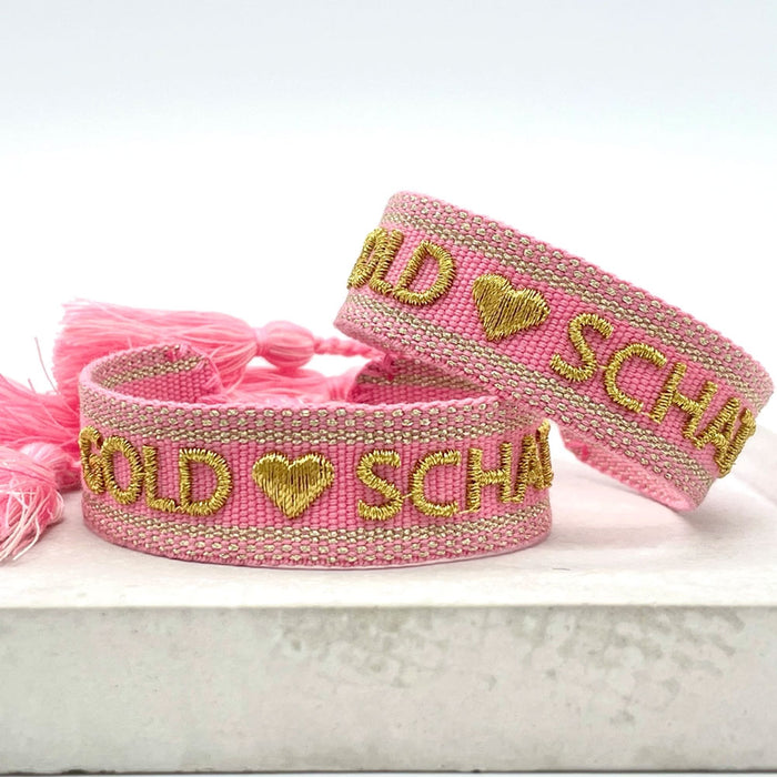 KI-generiertes Bild,Canvas Statement Armband Goldschatz Rose Gold Quasten besticktes Webarmband