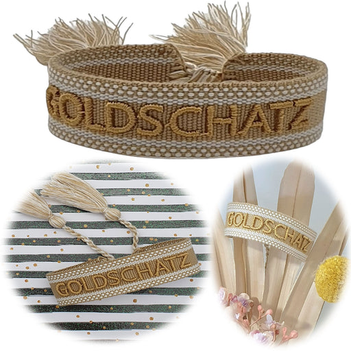 KI-generiertes Bild Canvas Statement Armband Goldschatz Quasten besticktes Webarmband