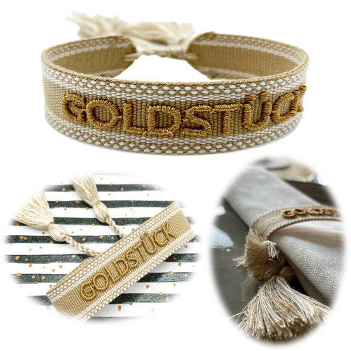 KI-generiertes Bild Canvas Statement Armband Goldstück Quasten besticktes Webarmband