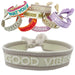 KI-generiertes Bild Canvas Statement Armband Good Vibes Beige Weiß Quasten besticktes Webarmband
