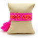 KI-generiertes Bild,Canvas Statement Armband Good Vibes Neon Pink Orange Quasten besticktes Webarmband